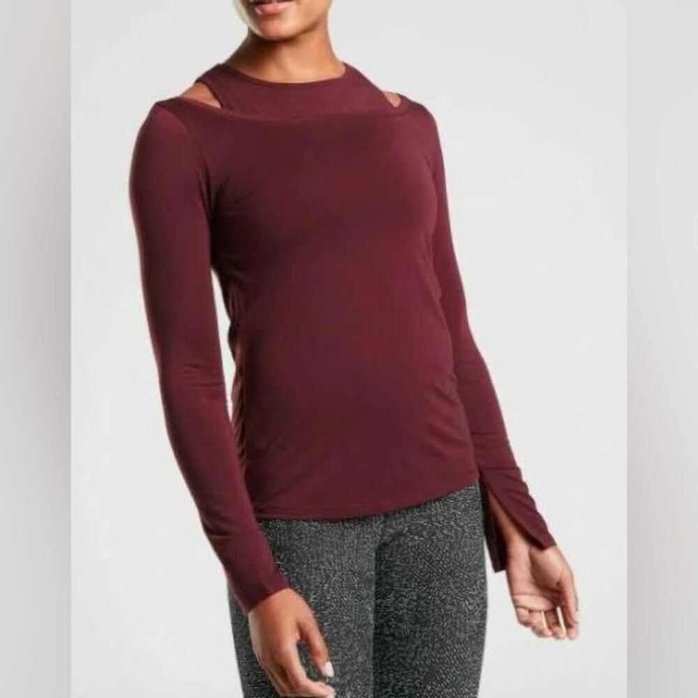 Athleta Essence Groove Maroon Layered Long Sleeve Top Size XS